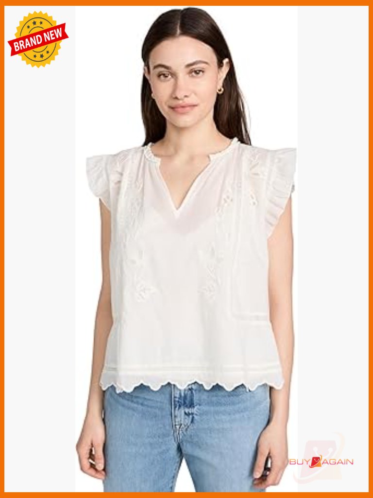 Floral Embroidered V-Neck Tank Top With Lace And Scalloped Hem